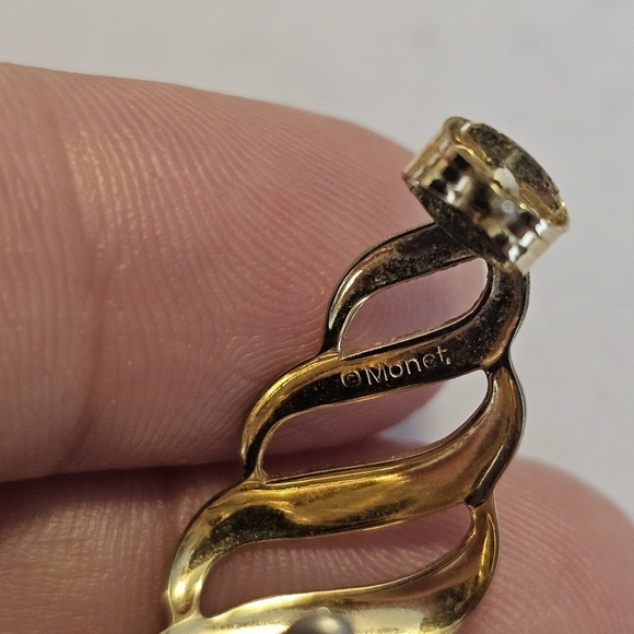 Vintage Monet Open Hoop Gold Tone Pierced Post Earrings, Signed - Picture 7 of 8